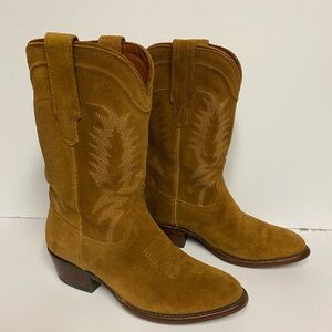 Tecovas women’s midcalf cowgirl cowboy ostrich boots suede brown chestnut 7.5 B